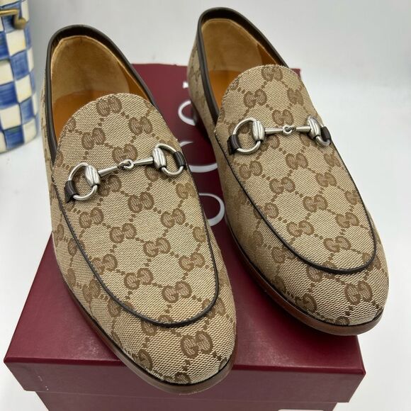 Men's Gucci, Jordaan horsebit canvas loafers size 8 fits nine US made in Italy - Picture 1 of 12